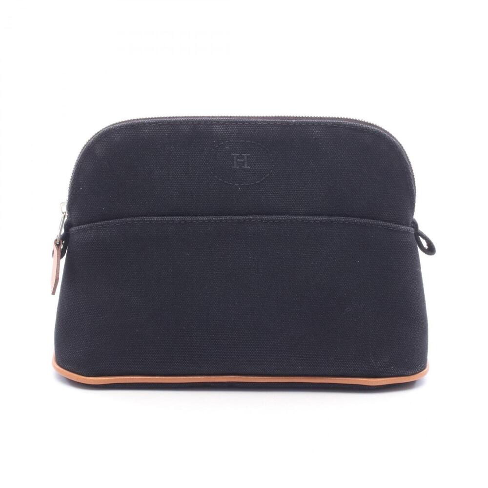 Hermes Bolide Pouch Mini Handbag Canvas Leather Women's Black/Brown H104773M 09